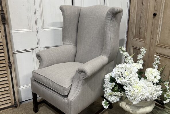 Victorian reupholstered wing back armchair