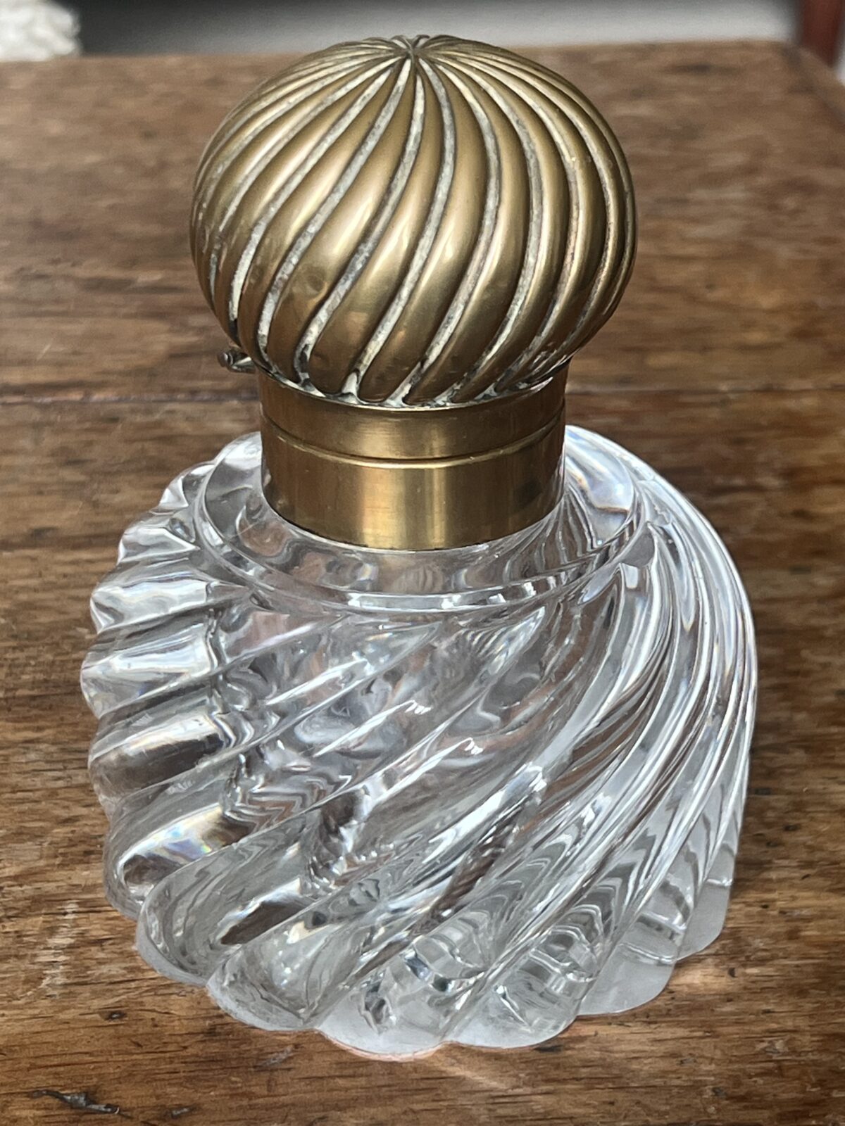 Antique French Baccarat Crystal and brass inkwell