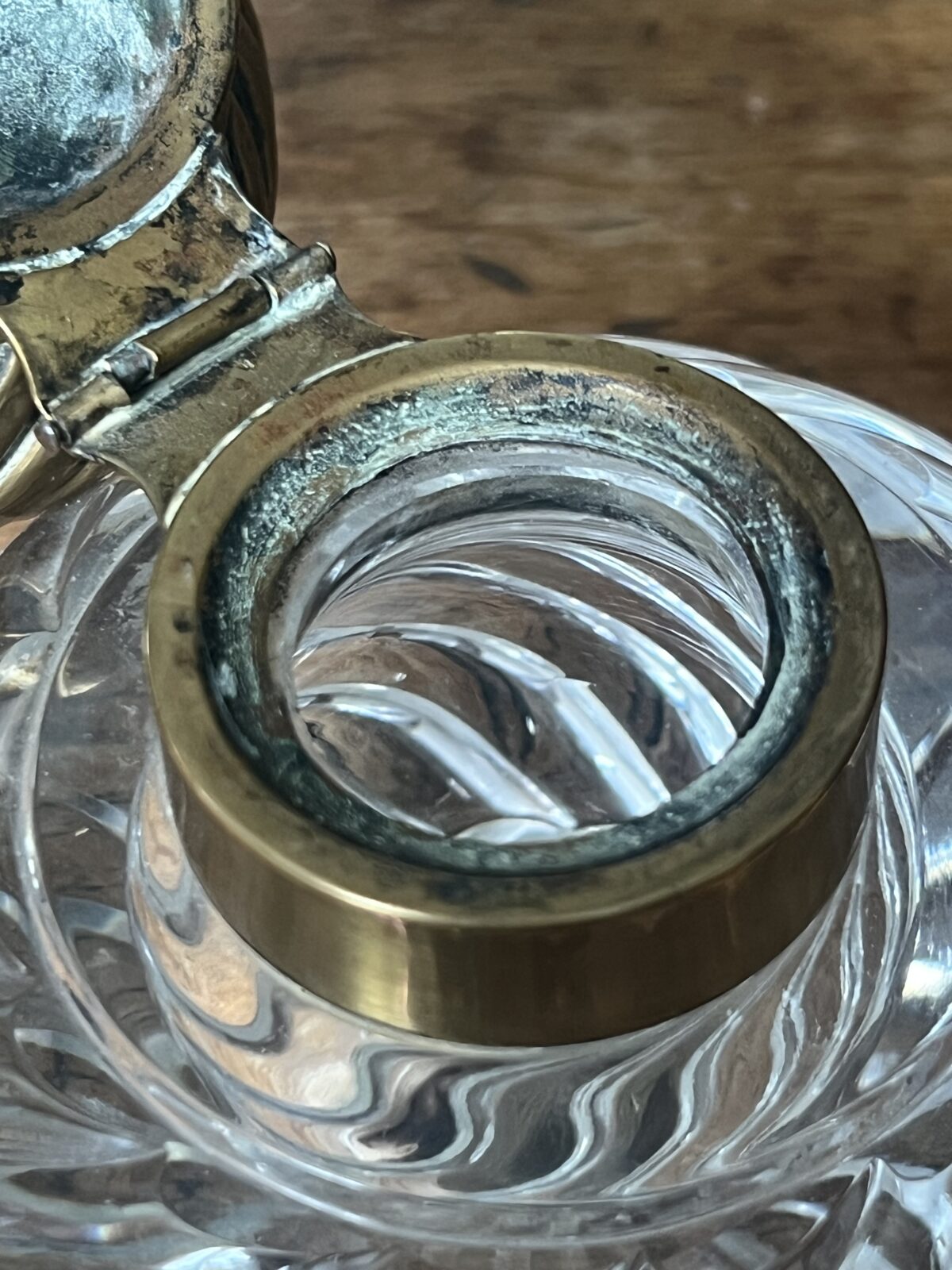 Antique French Baccarat Crystal and brass inkwell - Image 7