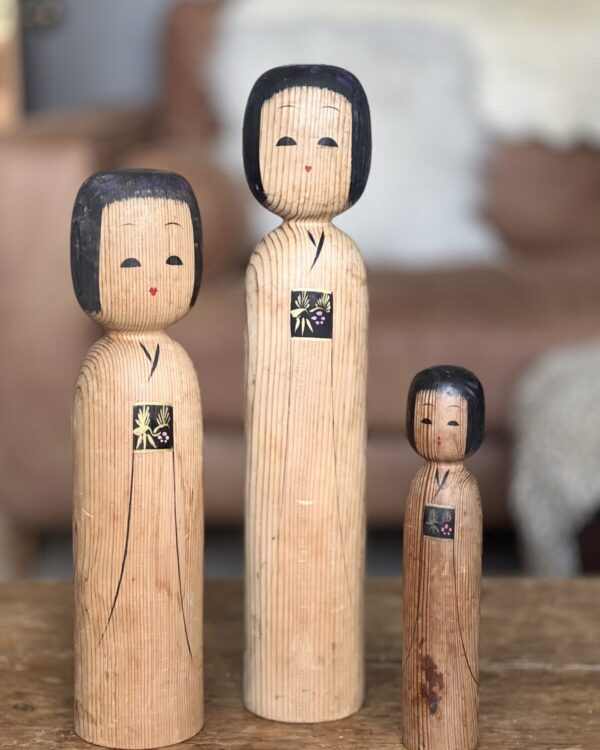 Vintage set of 3 1970’s traditional Japanese Kokeshi dolls