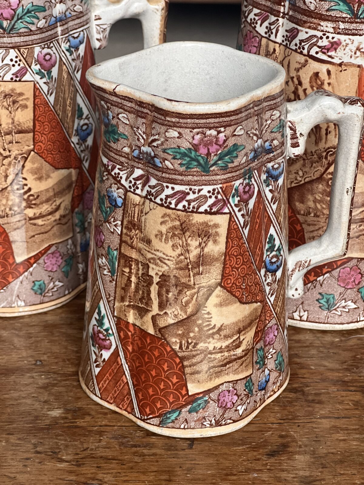 Antique set of 3 Victorian David Methven and Sons ceramic pitchers - Image 3
