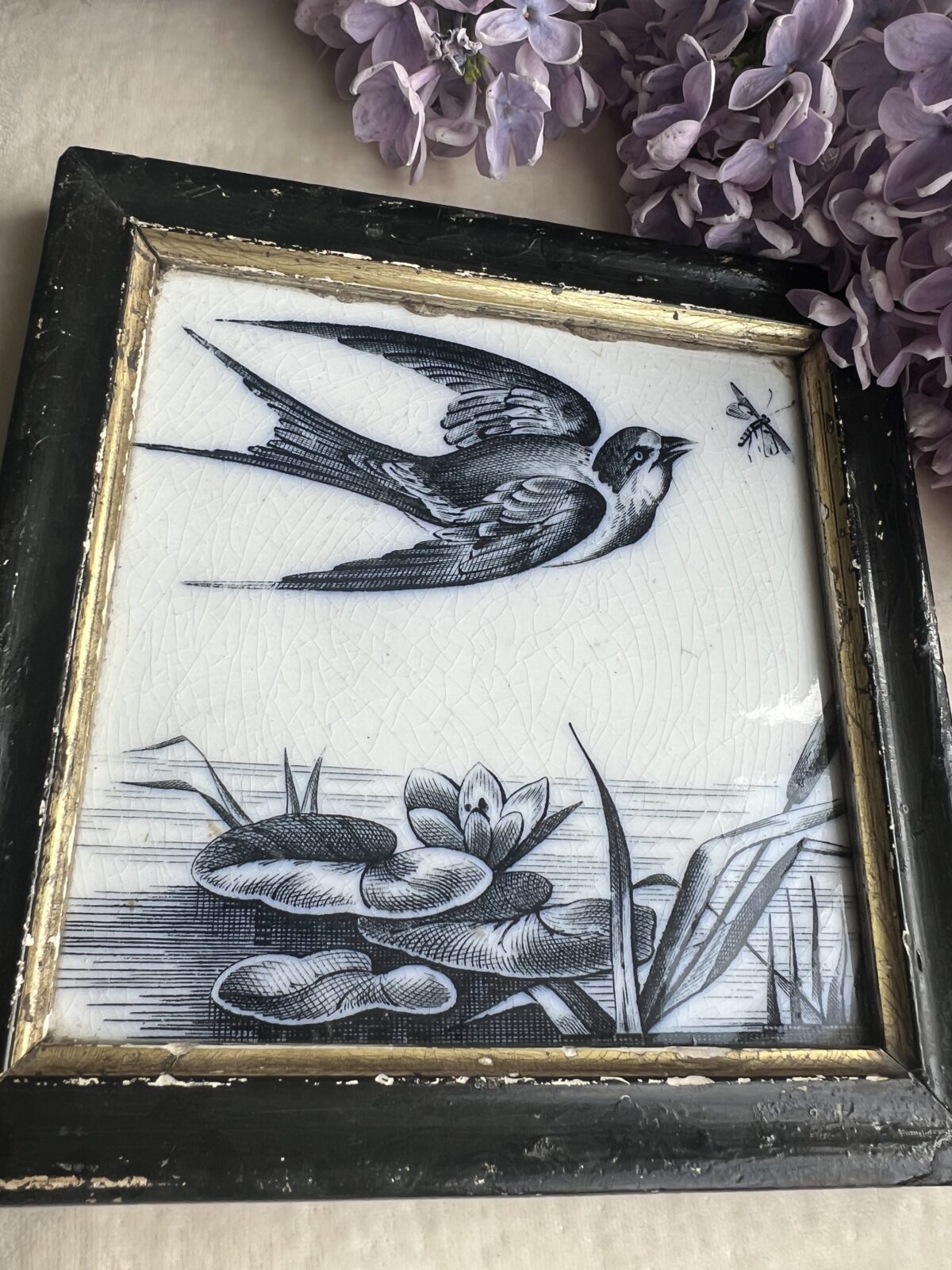 Antique “Lily” plate by B & S H (Baker and Spall) in an old frame circa 1835 - Image 8