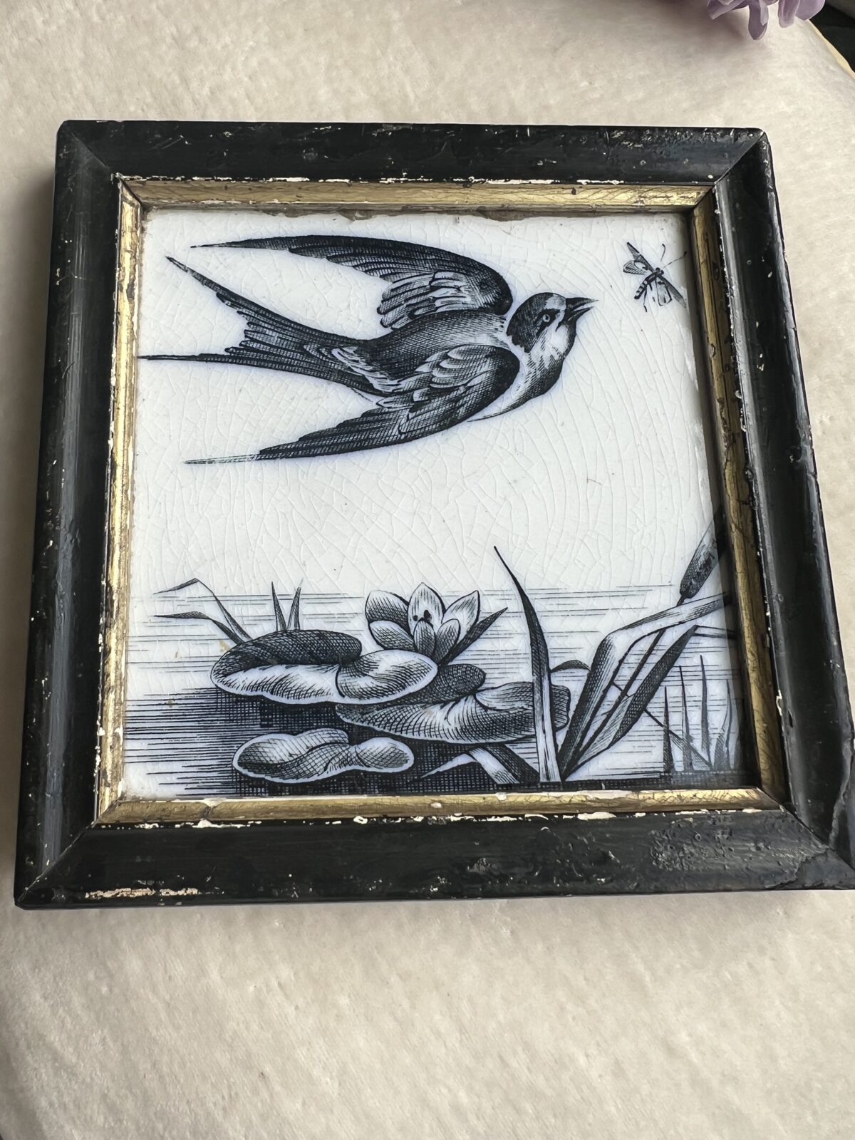 Antique “Lily” plate by B & S H (Baker and Spall) in an old frame circa 1835 - Image 2