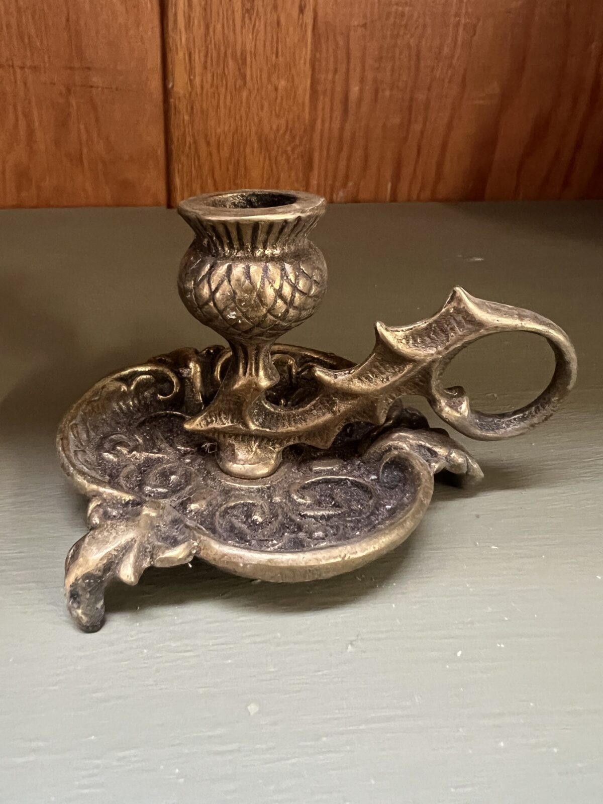 Antique Art Nouveau brass thistle candlestick - Image 2