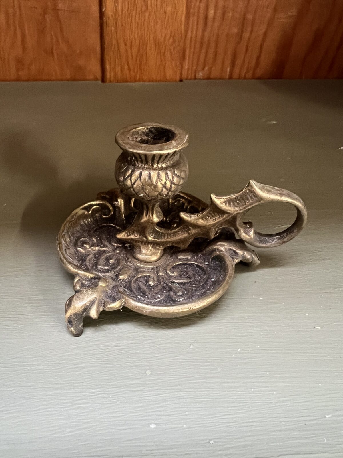Antique Art Nouveau brass thistle candlestick - Image 3