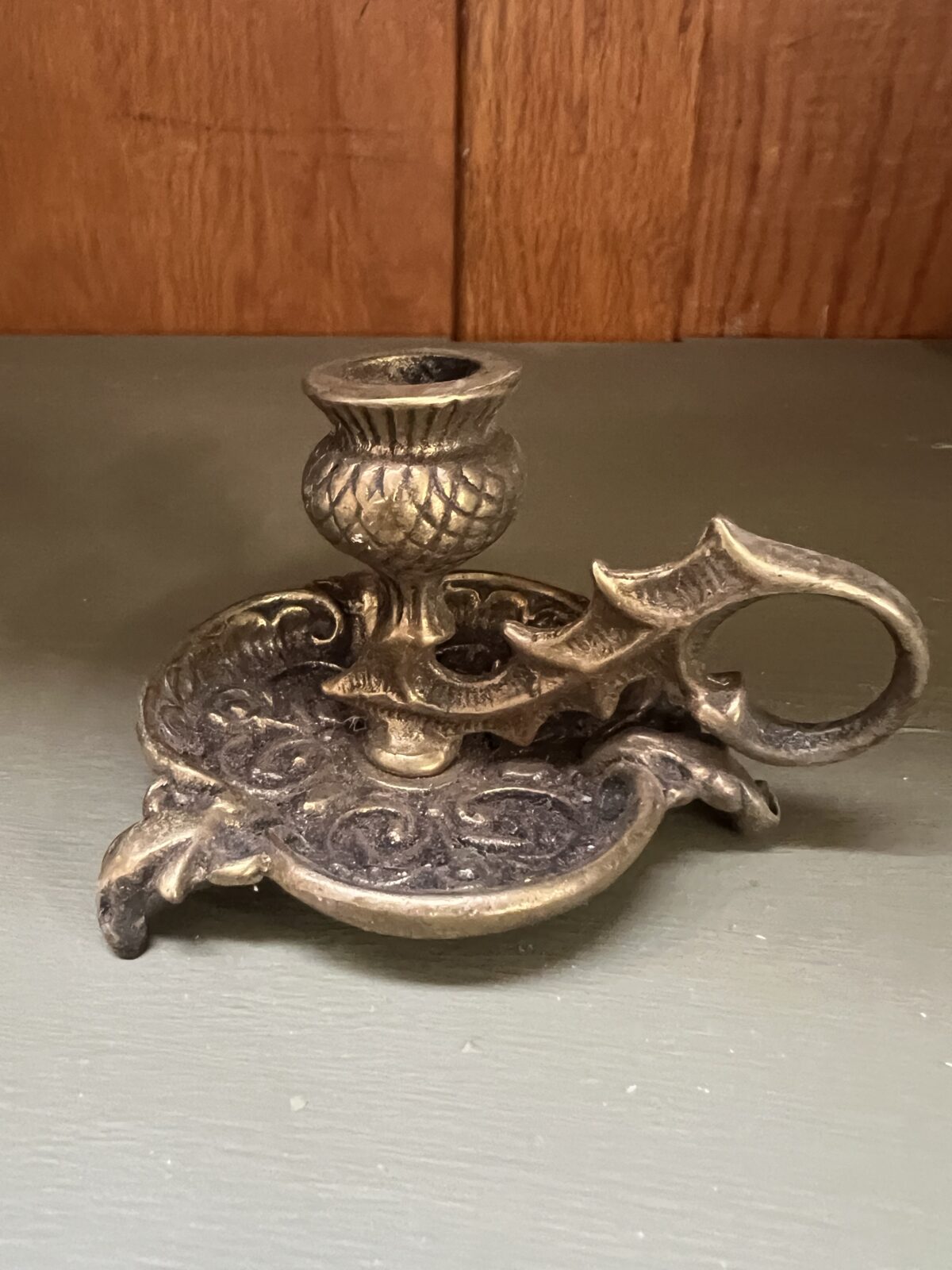Antique Art Nouveau brass thistle candlestick - Image 5