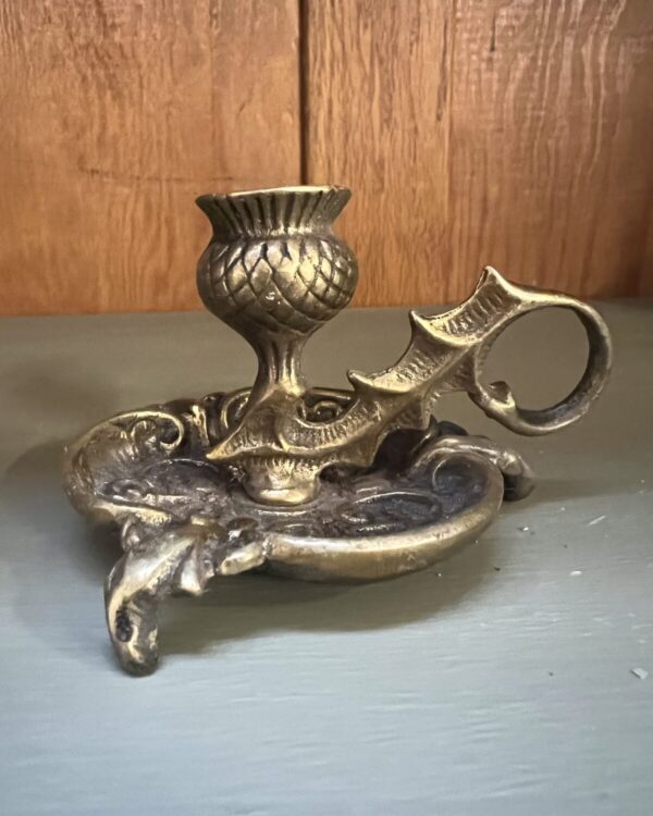 Antique Art Nouveau brass thistle candlestick