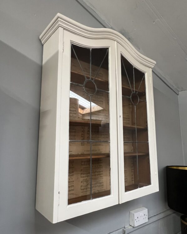 Vintage glazed wall cabinet with leaded glass